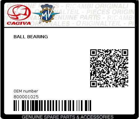 Product image: Cagiva - 800001025 - BALL BEARING  0