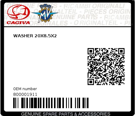 Product image: Cagiva - 800001911 - WASHER 20X8.5X2  0