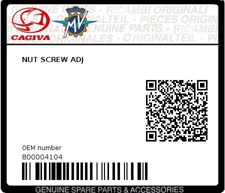 Product image: Cagiva - 800004104 - NUT SCREW ADJ  0