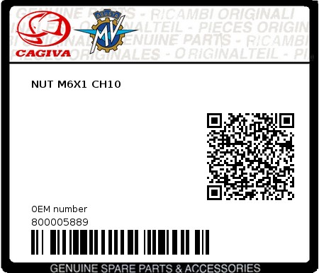 Product image: Cagiva - 800005889 - NUT M6X1 CH10  0