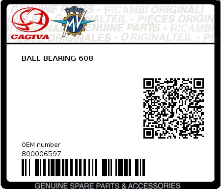 Product image: Cagiva - 800006597 - BALL BEARING 608  0