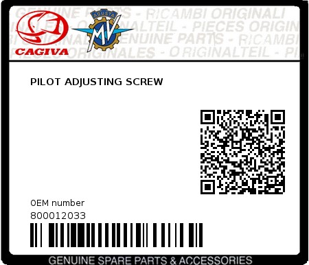 Product image: Cagiva - 800012033 - PILOT ADJUSTING SCREW  0