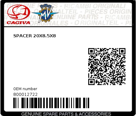 Product image: Cagiva - 800012722 - SPACER 20X8.5X8  0
