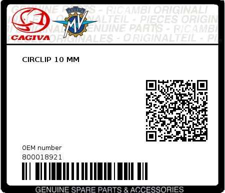 Product image: Cagiva - 800018921 - CIRCLIP 10 MM  0
