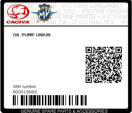 Product image: Cagiva - 800019069 - OIL PUMP UNION  0