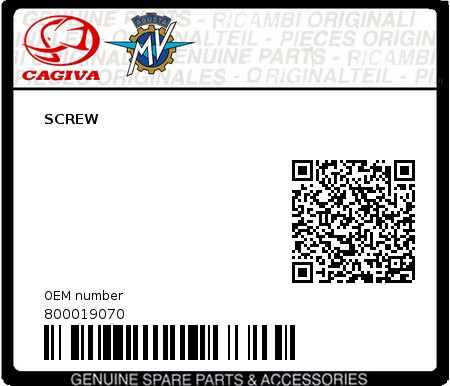Product image: Cagiva - 800019070 - SCREW  0