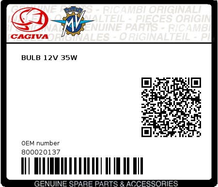 Product image: Cagiva - 800020137 - BULB 12V 35W  0
