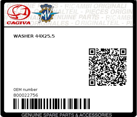 Product image: Cagiva - 800022756 - WASHER 44X25.5  0