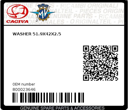 Product image: Cagiva - 800023646 - WASHER 51.9X42X2.5  0