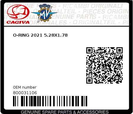 Product image: Cagiva - 800031106 - O-RING 2021 5.28X1.78  0