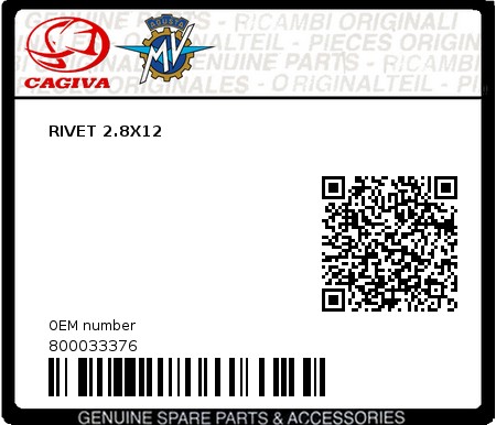 Product image: Cagiva - 800033376 - RIVET 2.8X12  0