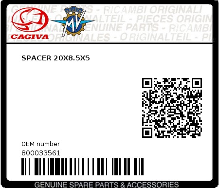 Product image: Cagiva - 800033561 - SPACER 20X8.5X5  0