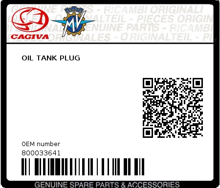 Product image: Cagiva - 800033641 - OIL TANK PLUG  0
