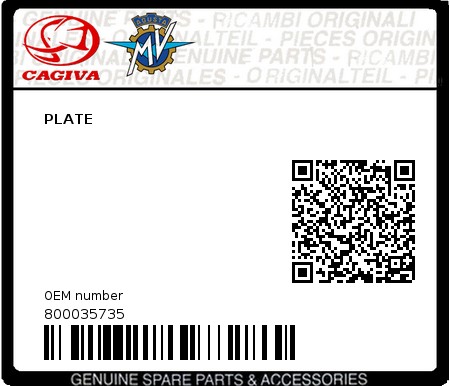 Product image: Cagiva - 800035735 - PLATE  0