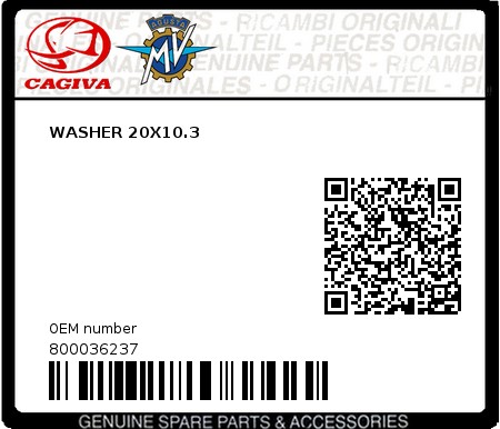 Product image: Cagiva - 800036237 - WASHER 20X10.3  0