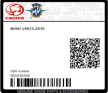 Product image: Cagiva - 800036406 - BUSH 19X15.2X35  0