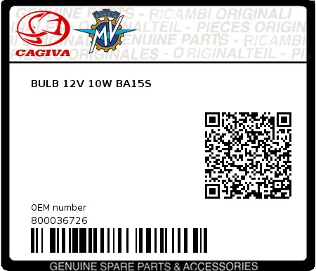 Product image: Cagiva - 800036726 - BULB 12V 10W BA15S  0