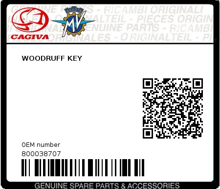 Product image: Cagiva - 800038707 - WOODRUFF KEY  0