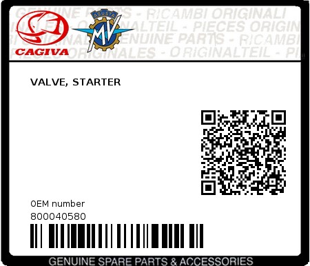 Product image: Cagiva - 800040580 - VALVE, STARTER  0
