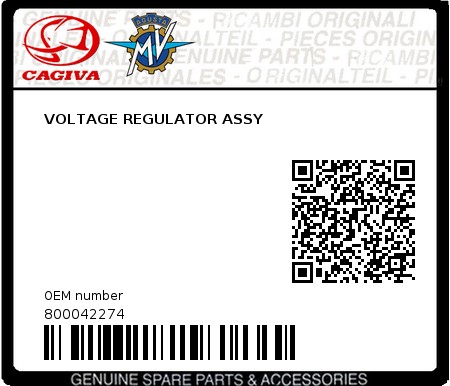 Product image: Cagiva - 800042274 - VOLTAGE REGULATOR ASSY  0