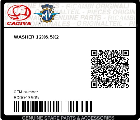 Product image: Cagiva - 800043605 - WASHER 12X6.5X2  0