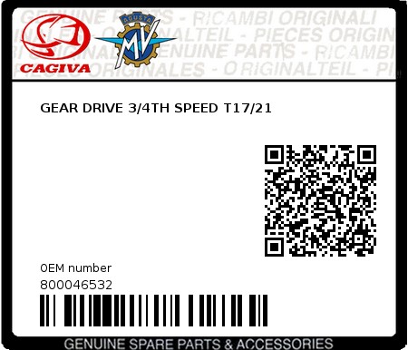Product image: Cagiva - 800046532 - GEAR DRIVE 3/4TH SPEED T17/21  0