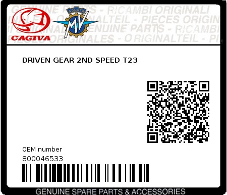 Product image: Cagiva - 800046533 - DRIVEN GEAR 2ND SPEED T23  0