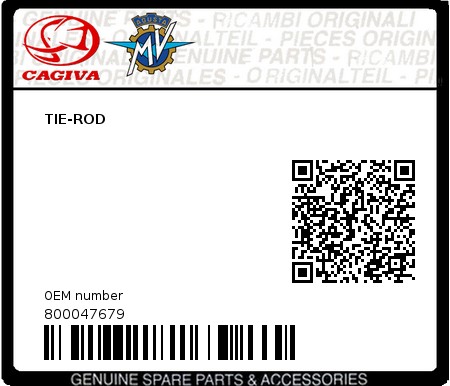 Product image: Cagiva - 800047679 - TIE-ROD  0