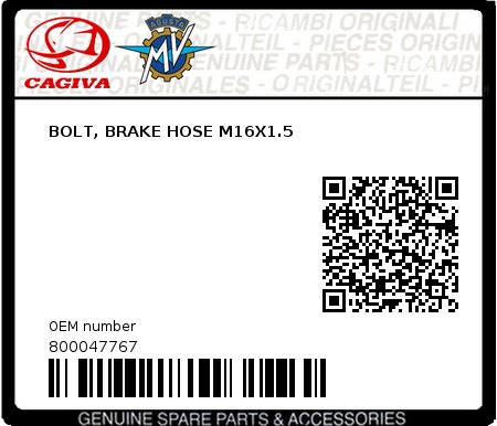Product image: Cagiva - 800047767 - BOLT, BRAKE HOSE M16X1.5  0