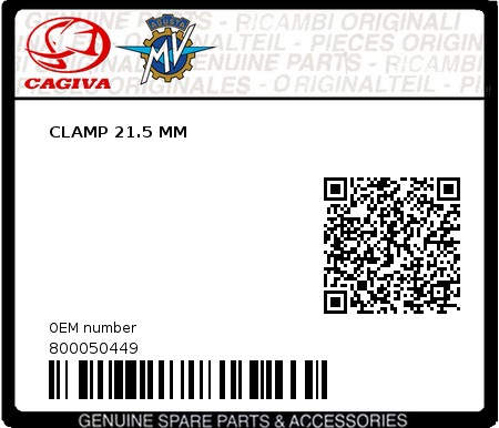 Product image: Cagiva - 800050449 - CLAMP 21.5 MM  0