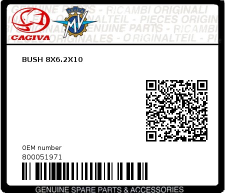 Product image: Cagiva - 800051971 - BUSH 8X6.2X10  0