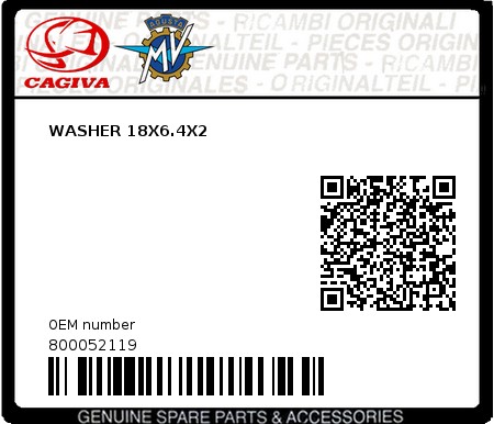 Product image: Cagiva - 800052119 - WASHER 18X6.4X2  0
