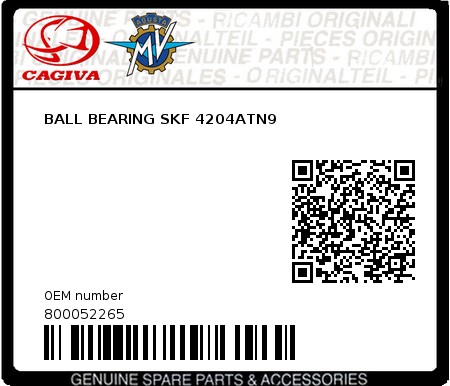 Product image: Cagiva - 800052265 - BALL BEARING SKF 4204ATN9  0
