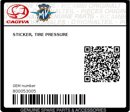 Product image: Cagiva - 800053005 - STICKER, TIRE PRESSURE  0