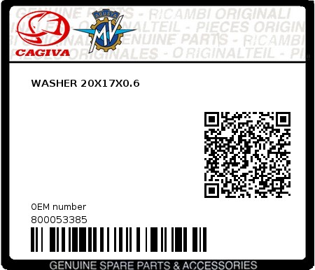 Product image: Cagiva - 800053385 - WASHER 20X17X0.6  0