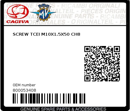 Product image: Cagiva - 800053408 - SCREW TCEI M10X1.5X50 CH8  0