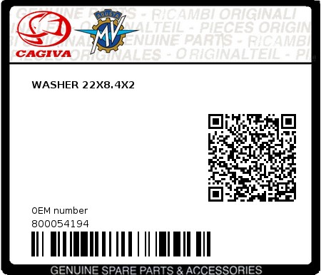 Product image: Cagiva - 800054194 - WASHER 22X8.4X2  0