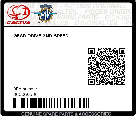 Product image: Cagiva - 800060536 - GEAR DRIVE 2ND SPEED  0