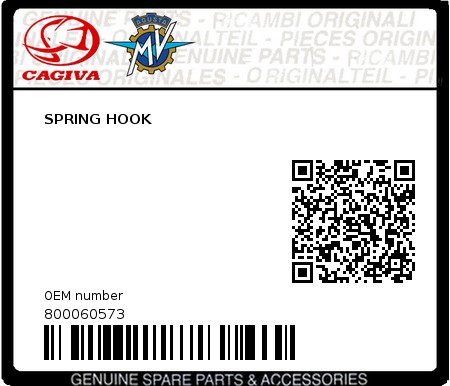 Product image: Cagiva - 800060573 - SPRING HOOK  0