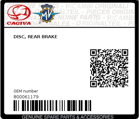 Product image: Cagiva - 800061179 - DISC, REAR BRAKE  0