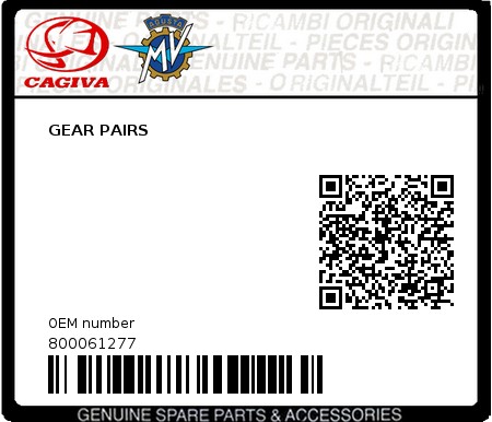 Product image: Cagiva - 800061277 - GEAR PAIRS  0