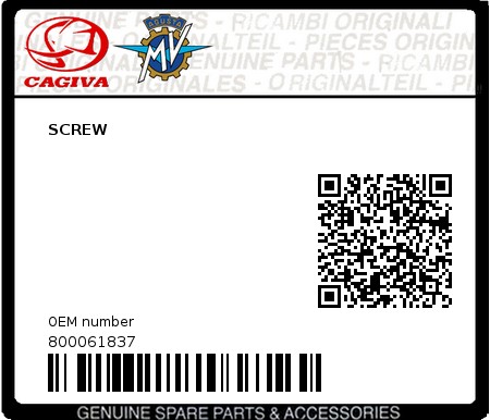Product image: Cagiva - 800061837 - SCREW  0