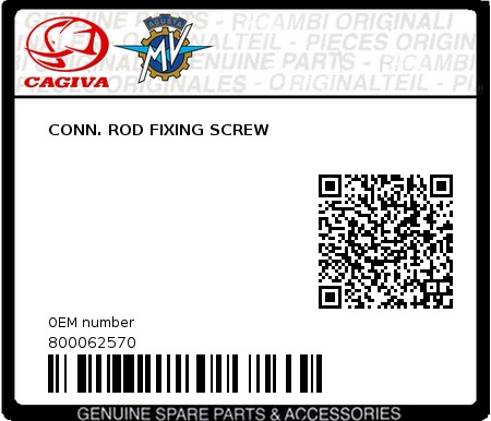 Product image: Cagiva - 800062570 - CONN. ROD FIXING SCREW  0