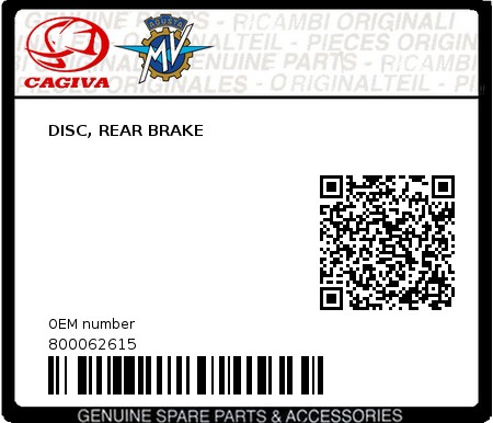 Product image: Cagiva - 800062615 - DISC, REAR BRAKE  0