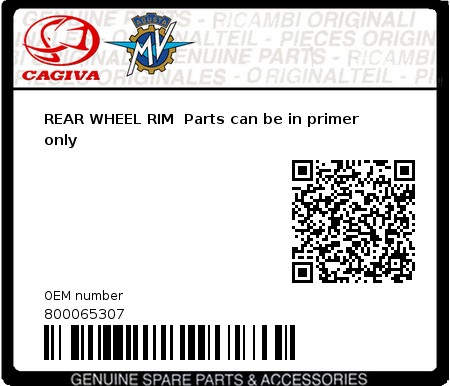Product image: Cagiva - 800065307 - REAR WHEEL RIM  Parts can be in primer only  0