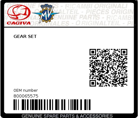 Product image: Cagiva - 800065575 - GEAR SET  0