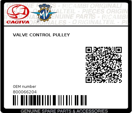 Product image: Cagiva - 800066204 - VALVE CONTROL PULLEY  0