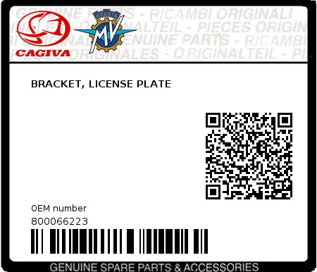 Product image: Cagiva - 800066223 - BRACKET, LICENSE PLATE  0
