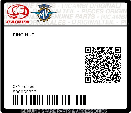 Product image: Cagiva - 800066333 - RING NUT  0