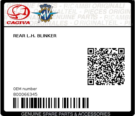 Product image: Cagiva - 800066345 - REAR L.H. BLINKER  0